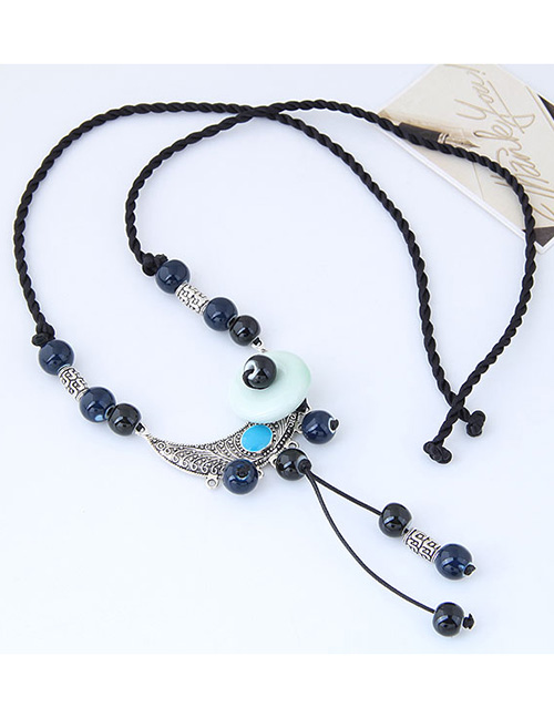Bohemia Navy Crescent Moon Decorated Long Necklace