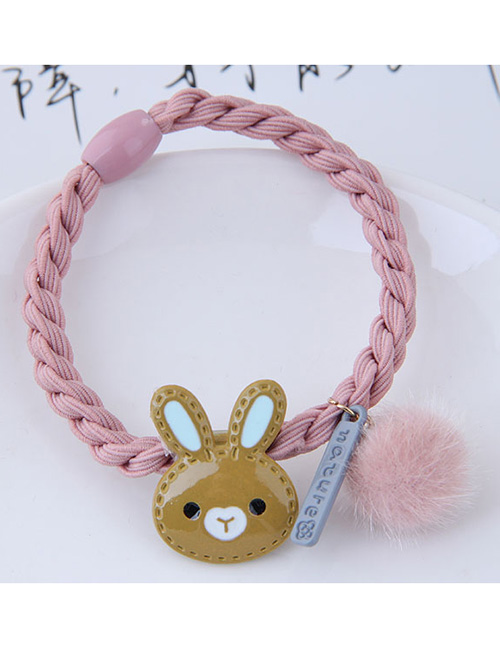 Fashion Pink+coffee Rabbit Decorated Pom Hair Band