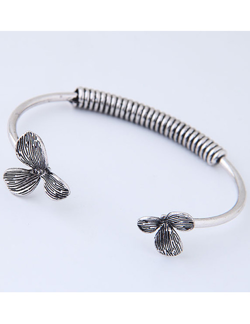 Fashion Silver Color Flowers Decorated Opening Bracelet