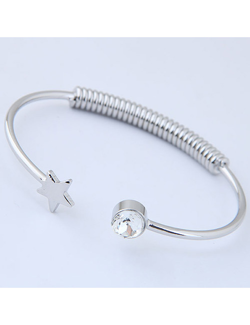 Elegant Silver Color Star Shape Decorated Opening Bracelet