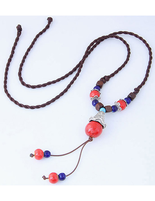 Fashion Red Bead Decorated Necklace