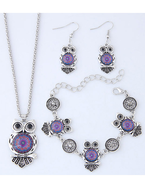 Fashion Purple+silver Color Owl Shape Decorated Jewelry Set