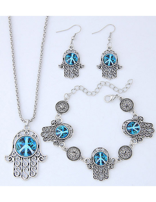 Fashion Blue+silver Color Hand Shape Decorated Jewelry Set