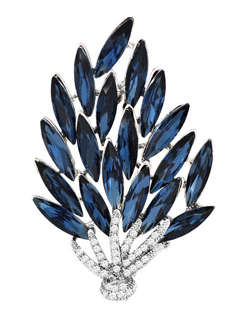 Fashion Blue+silver Color Leaf Shape Decorated Brooch
