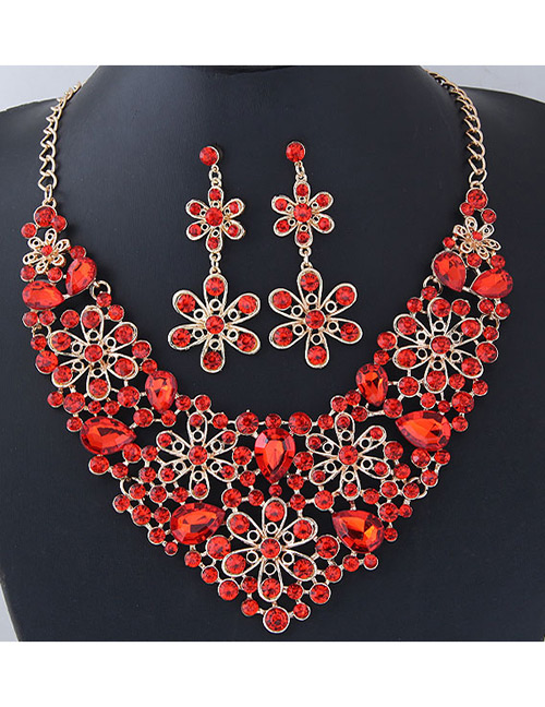 Elegant Red Flower Shape Design Hollow Out Jewelry Sets