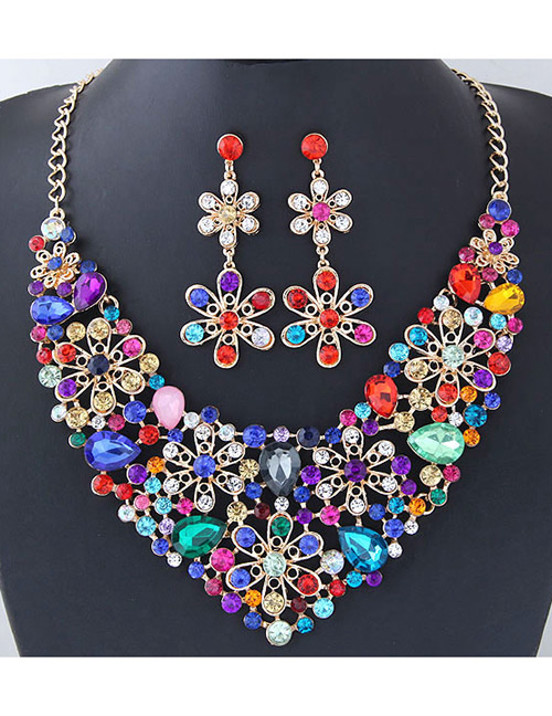 Elegant Multi-color Flower Shape Design Hollow Out Jewelry Sets
