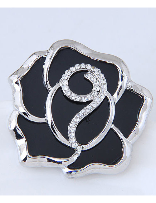 Fashion Silver Color+black Diamond Decorated Flower Shape Brooch