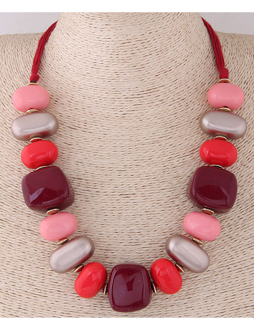 Fashion Red+pink Irregular Shape Design Simple Necklace