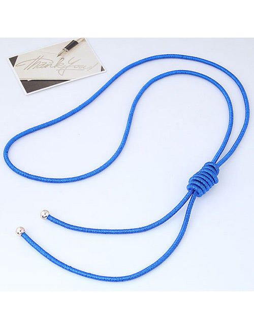 Fashion Sapphire Blue Pure Color Decorated Knot Design Necklace