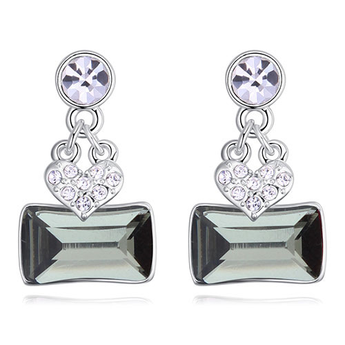Fashion Light Black Square Shape Diamond Decorated Earrings