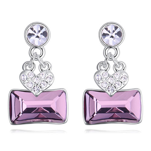 Fashion Light Purple Square Shape Diamond Decorated Earrings