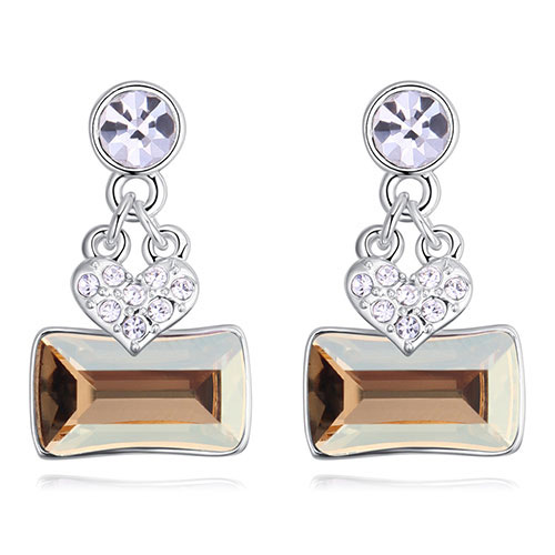 Fashion Gold Color Square Shape Diamond Decorated Earrings