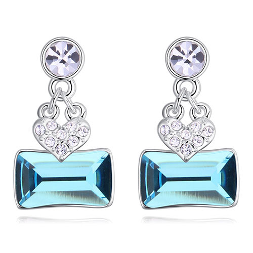 Fashion Blue Square Shape Diamond Decorated Earrings
