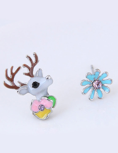 Fashion Multi-color Deer And Flower Shape Decorated Earrings
