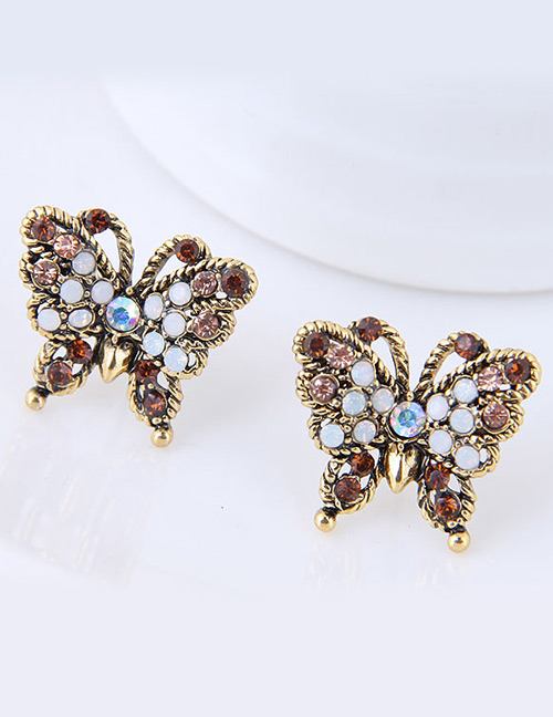 Fashion Brown Butterfly Shape Decorated Earrings