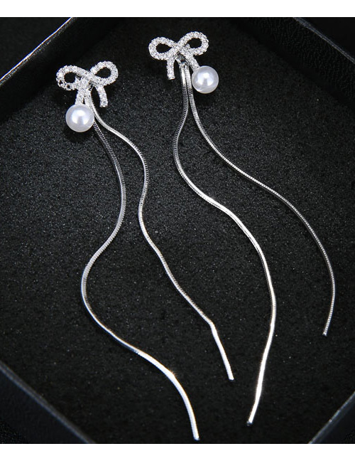 Fashion Silver Color Bowknot Shape Decorated Long Earrings