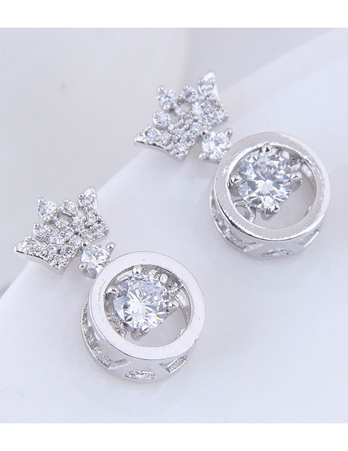 Elegant Silver Color Crown Shape Decorated Earrings