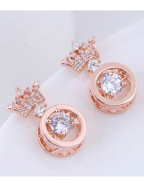Elegant Rose Gold Crown Shape Decorated Earrings