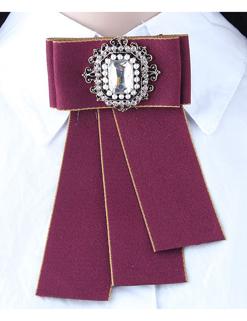 Fashion Plum Red Diamond Decorated Brooch