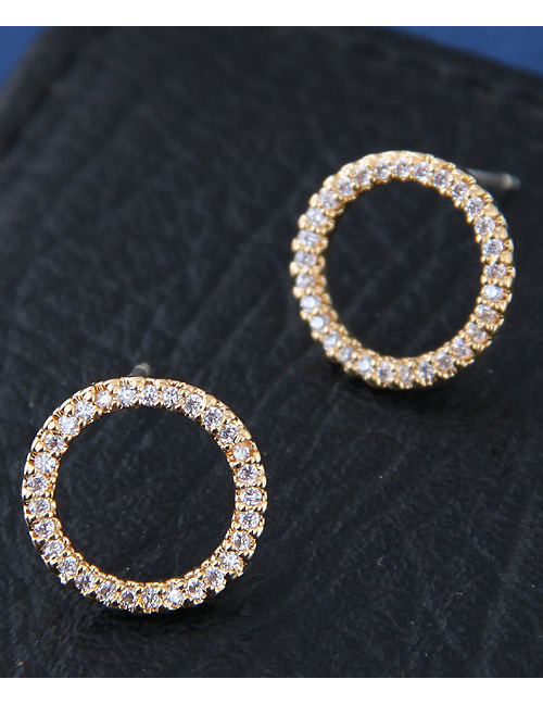 Sweet Gold Color Full Diamond Decorated Round Shape Earrings