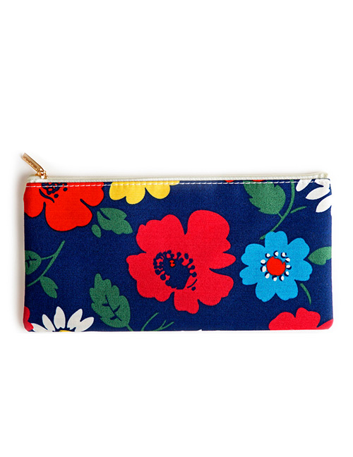 Fashion Sapphire Blue Flower Pattern Decorated Cosmetic Bag