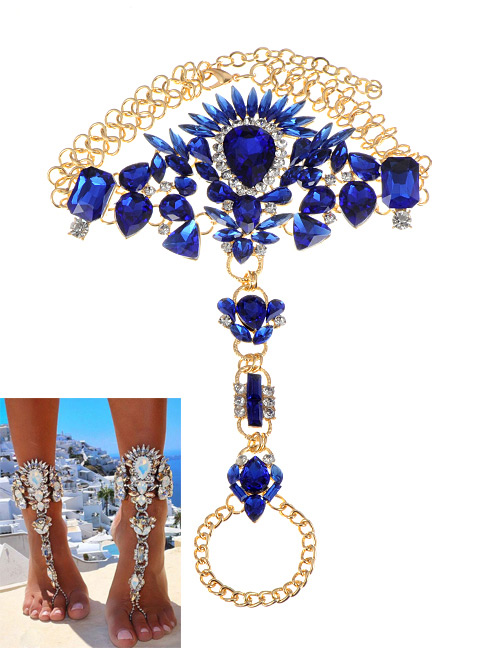 Fashion Sapphire Blue Water Drop Shape Decorated Anklet
