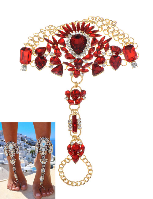 Fashion Red Water Drop Shape Decorated Anklet