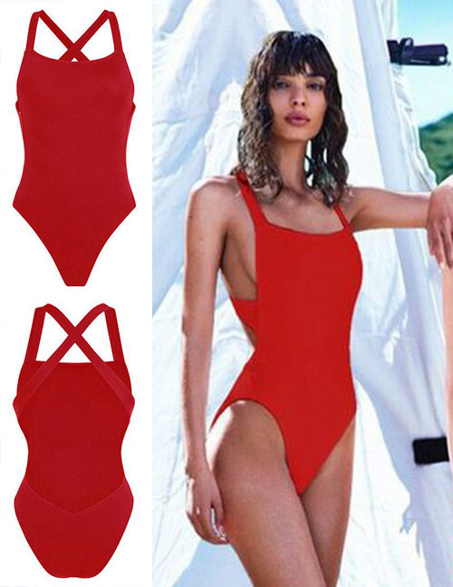 Sexy Red Pure Color Decorated Bikini