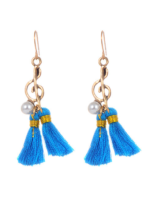 Fshion Blue Tassel Decorated Earrings