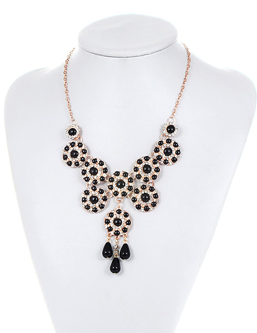 Fashion Black Flower Shape Decorated Pure Color Necklace
