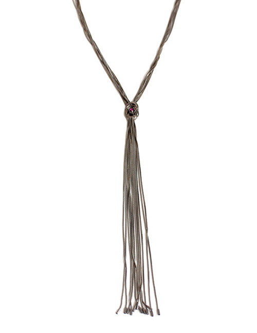 Fashion Silver Color Long Tassel Decorated Pure Color Necklace