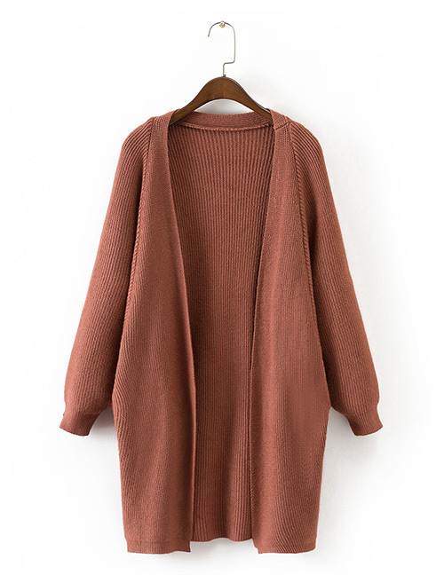 Trendy Red Bat Sleeves Design Pure Color Long Sweater