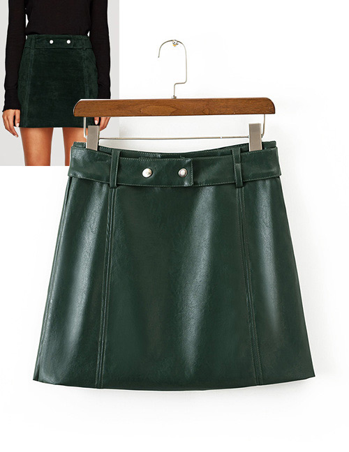 Fashion Olive Pure Color Decorated Simple Skirt
