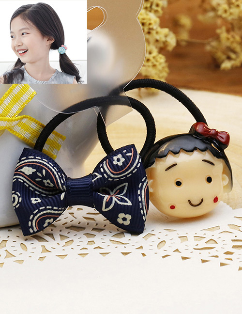 Lovely Navy+yellow Girl&bowknot Decorated Hair Band (2pcs)