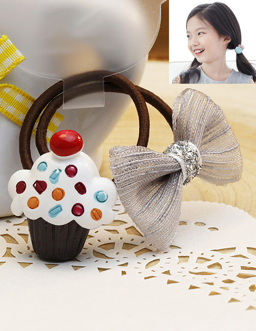 Lovely Gray+white Ice Cream&bowknot Decorated Hair Band (2pcs)