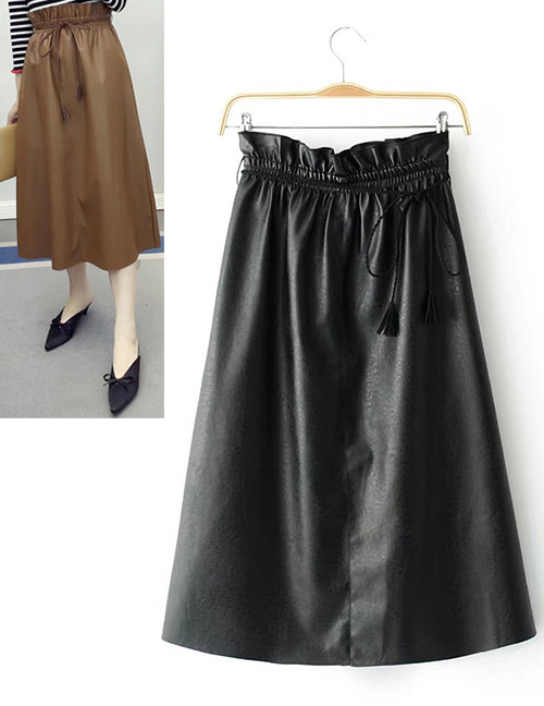 Fashion Black Pure Color Decorated A Shape Pendulum Skirt
