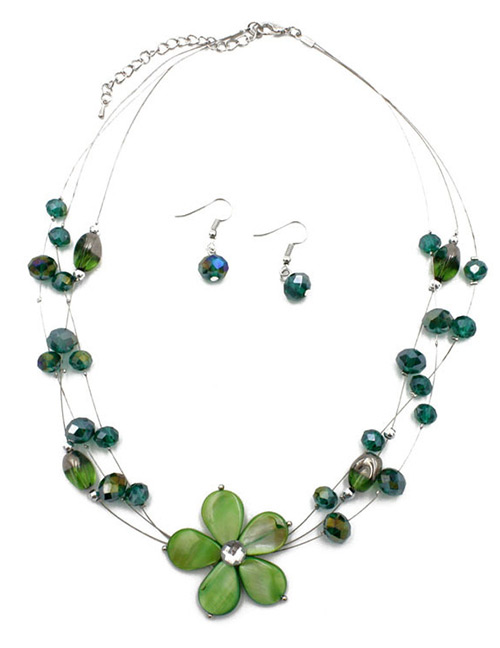 Fashion Green Flower Decorated Multi-layer Jewelry Sets