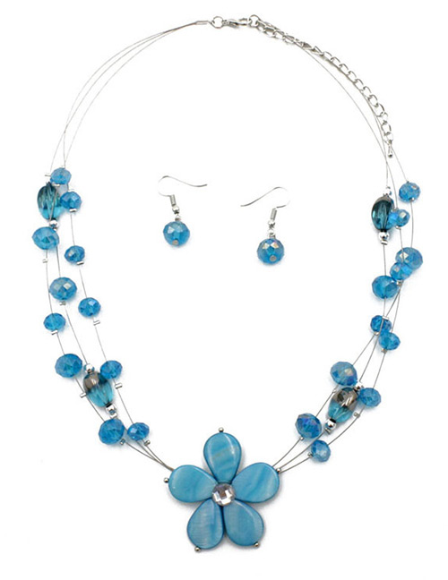 Fashion Blue Flower Decorated Multi-layer Jewelry Sets