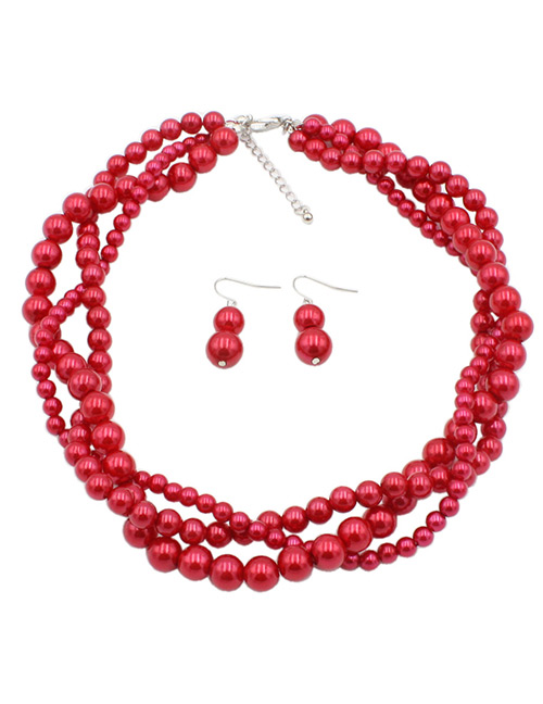 Fashion Red Beads Decorated Pure Color Jewelry Sets