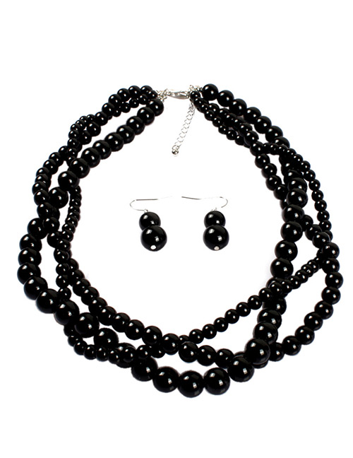 Fashion Black Beads Decorated Pure Color Jewelry Sets