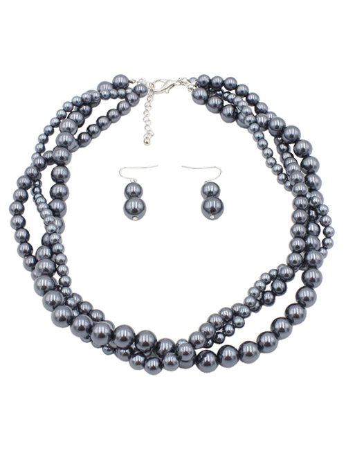 Fashion Gray Beads Decorated Pure Color Jewelry Sets