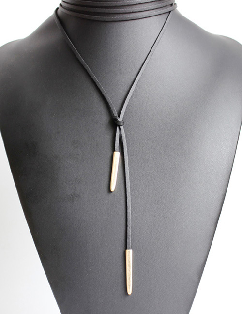 Elegant Black Vertical Shape Decorated Long Necklace