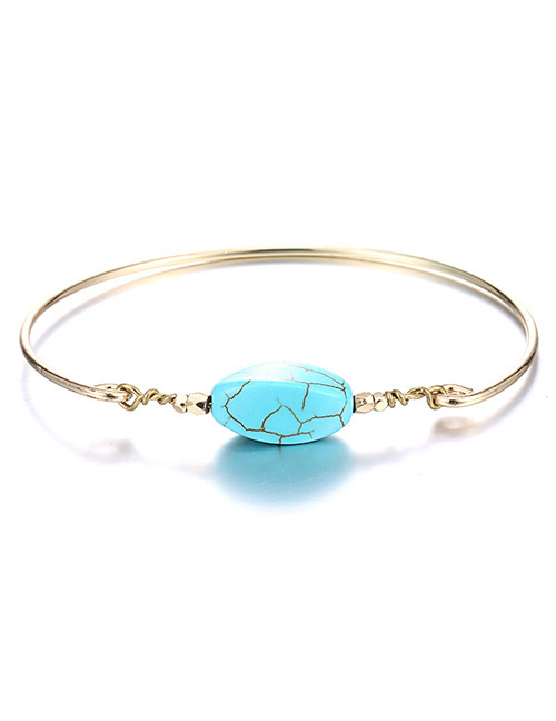 Trendy Gold Color+blue Oval Shape Gemstone Decorated Bracelet