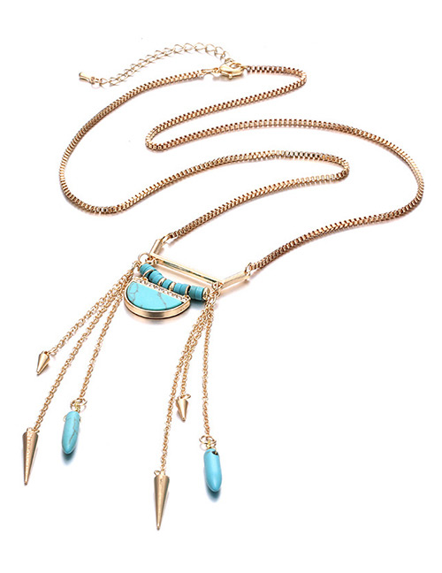 Trendy Gold Color Bullet&tassel Decorated Long Necklace
