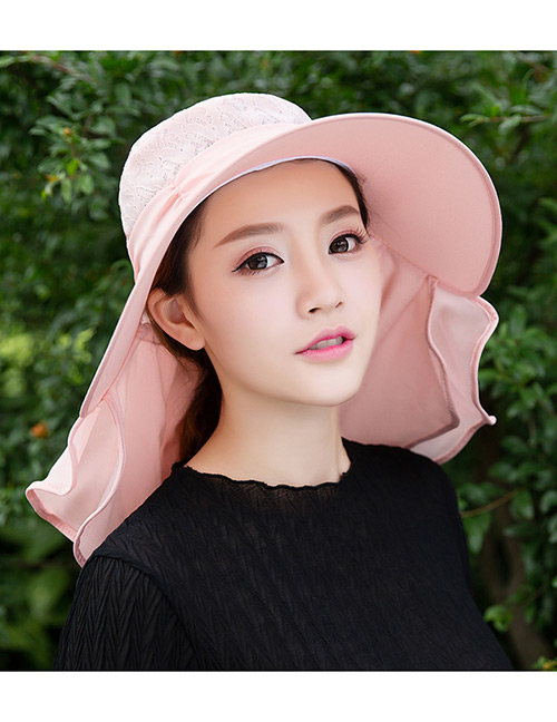 Fashion Pink Pure Color Decorated Anti-uv Hat