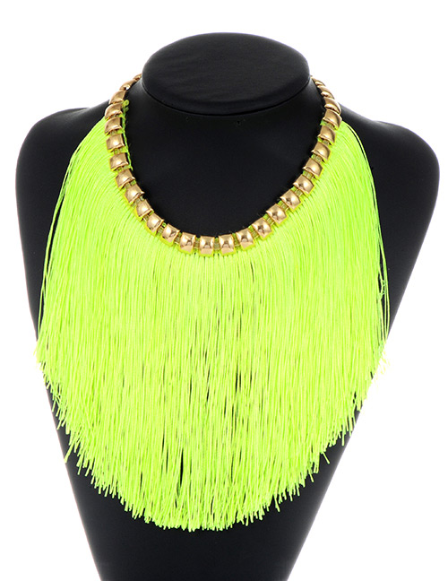 Fashion Light Green Long Tassel Decorated Simple Necklace