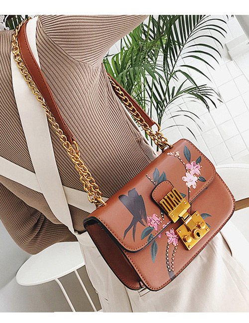 Vintage Brown Flower Shape Decorated Bag