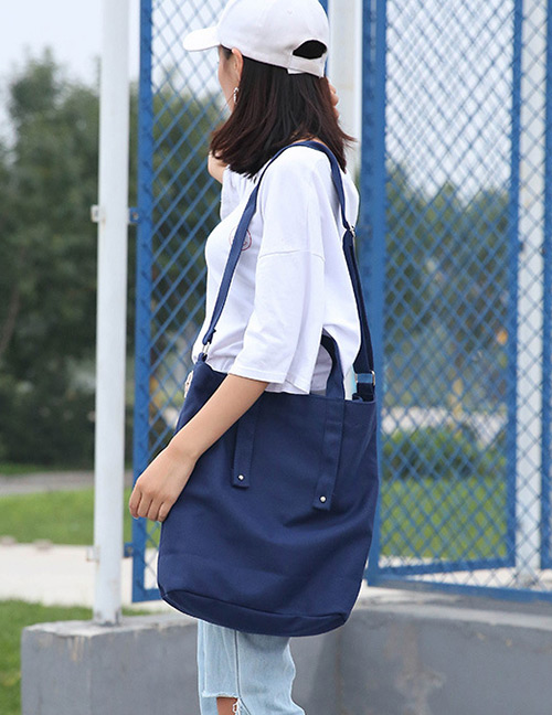 Fashion Navy Pure Color Decorated Environmental Shoulder Bag