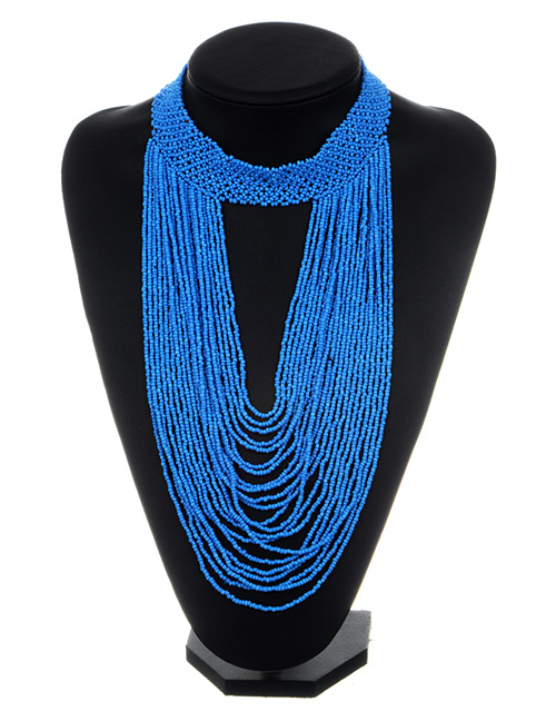 Exaggerated Blue Pure Color Decorated Multilayer Necklace
