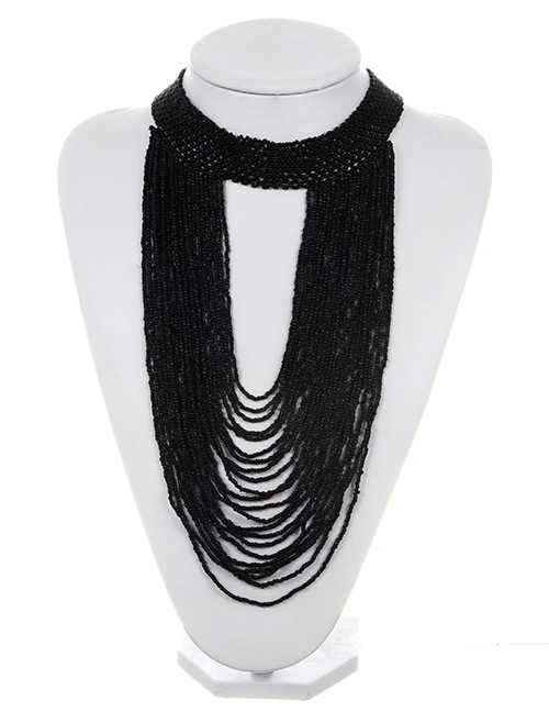 Exaggerated Black Pure Color Decorated Multilayer Necklace